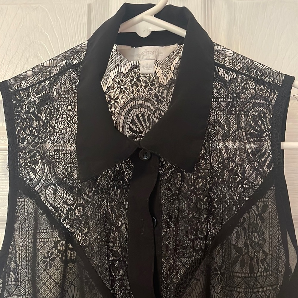 Charming Charlie black lace tank top. Size small